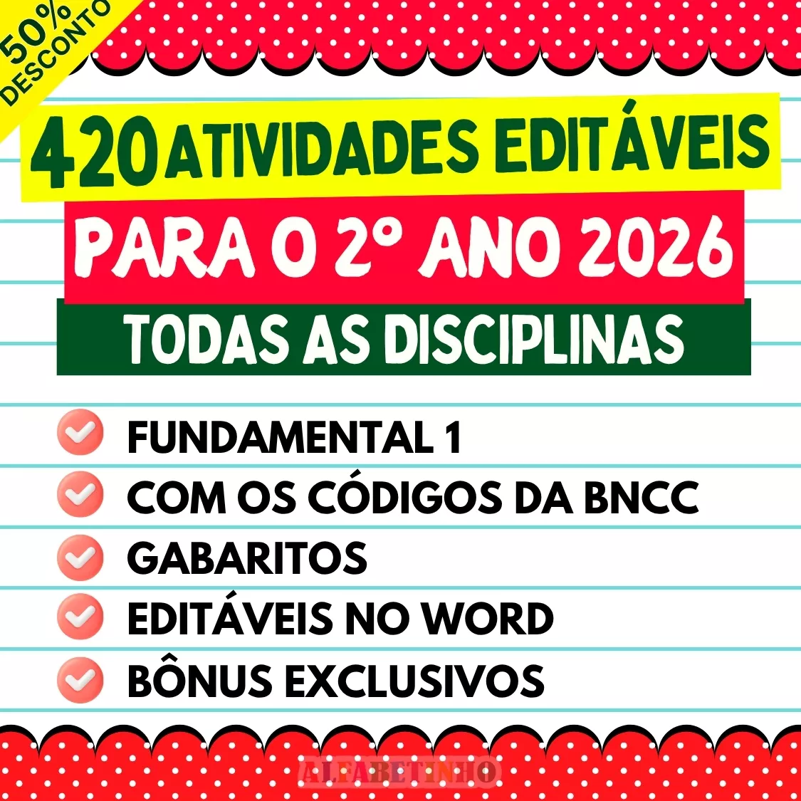 420 atividades editáveis para o 2º ano 2026, todas as disciplinas, fundamental 1, com os códigos da bncc