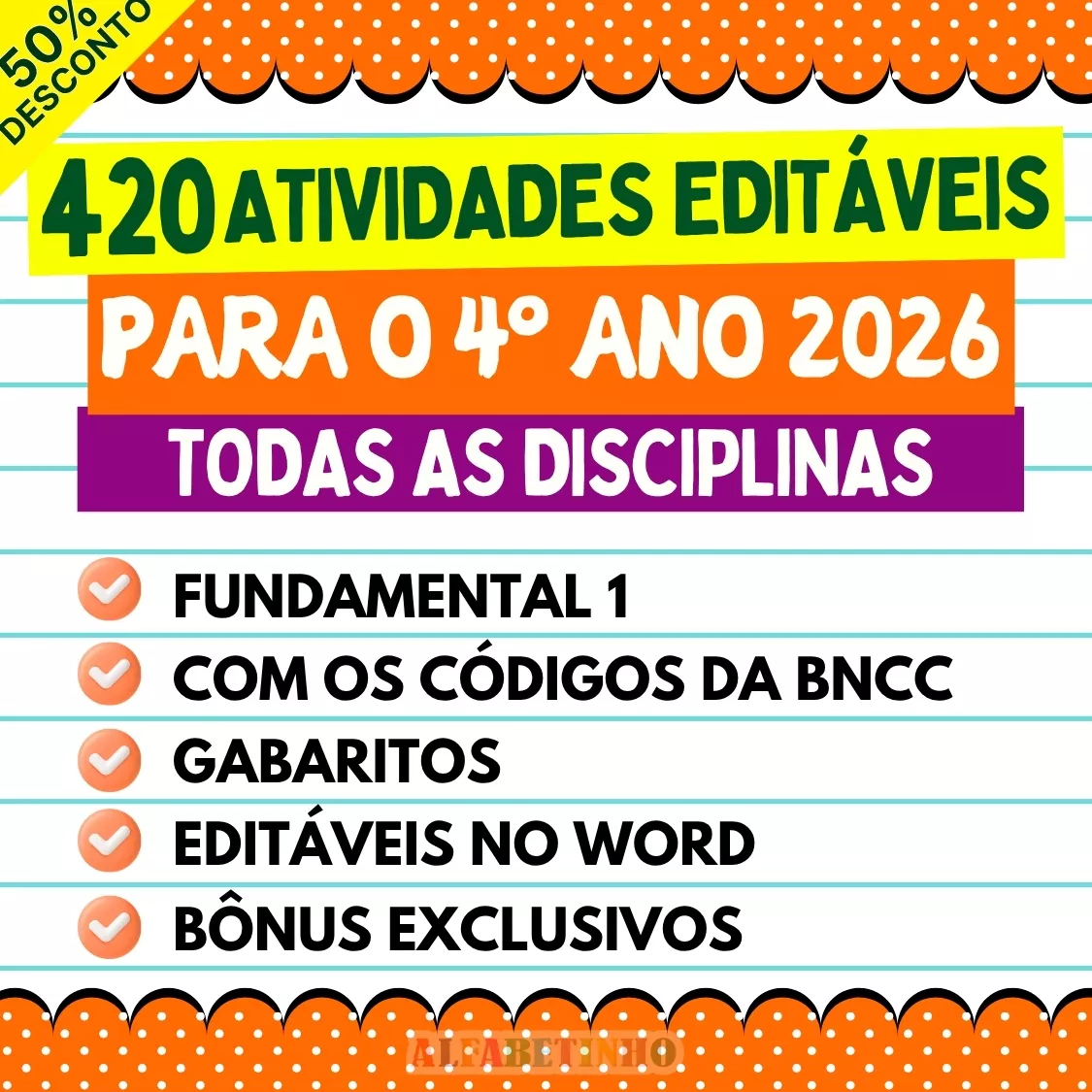 420 atividades editáveis para o 4º ano 2026, todas as disciplinas, fundamental 1, com os códigos da bncc