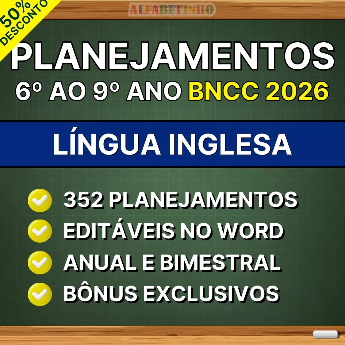 plano de aula pronto 6º ao 9º ano bncc 2026, língua inglesa, 352 planos de aula prontos, editáveis no word, anual e bimestral