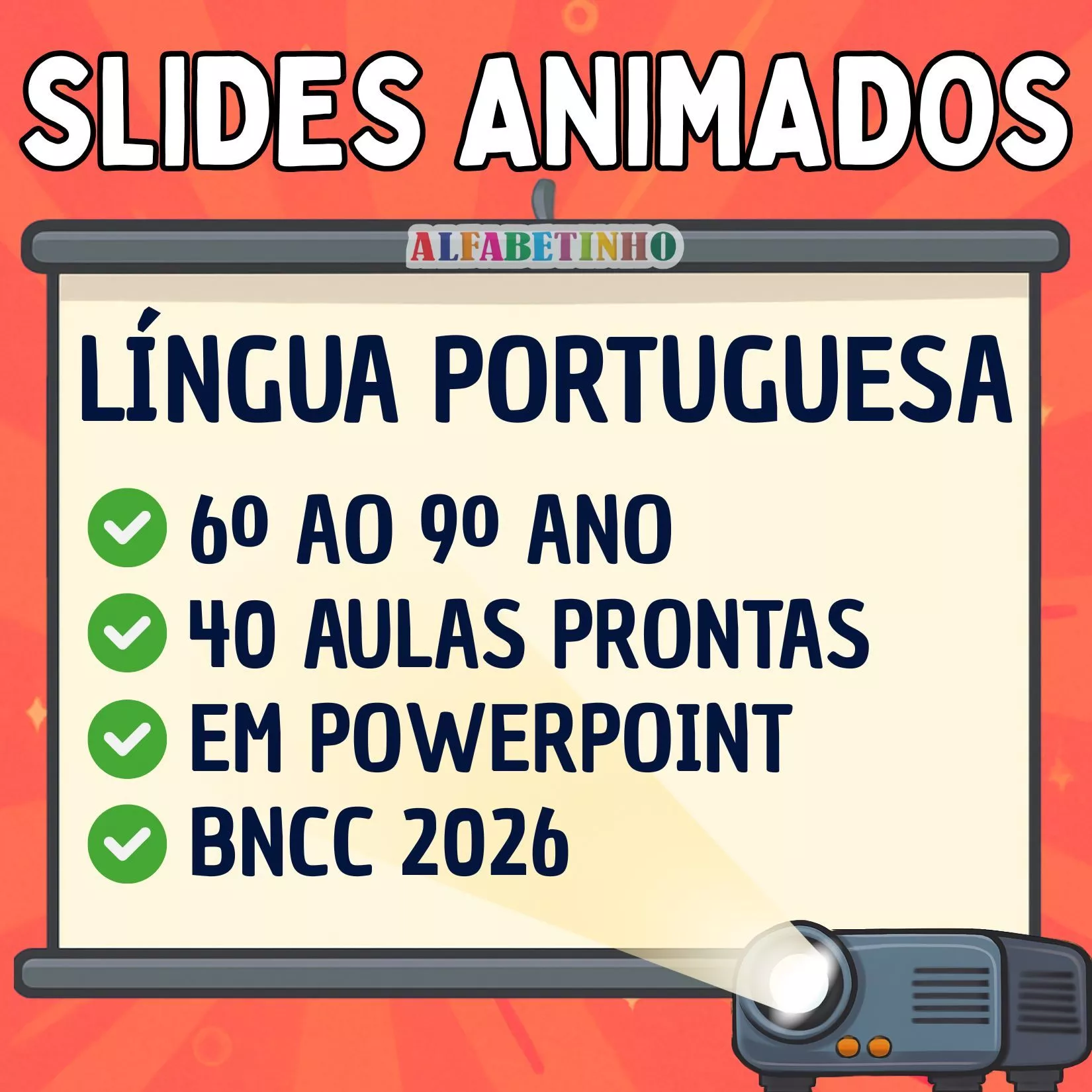 slides animados língua portuguesa 6º ao 9º ano bncc 2026, 40 aulas prontas, em powerpoint