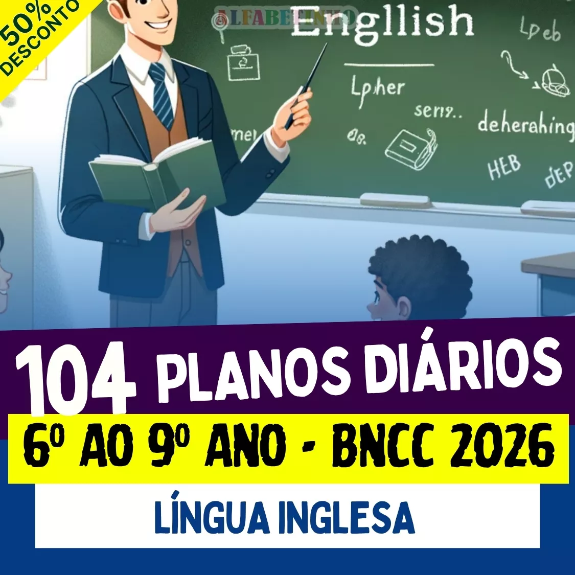 plano de aula pronto diário 6º ao 9º ano bncc 2026, língua inglesa, 104 planos diários