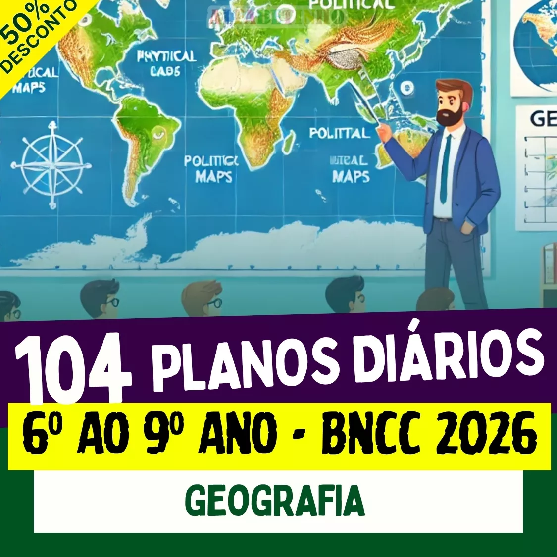plano de aula pronto diário 6º ao 9º ano bncc 2026, geografia, 104 planos diários